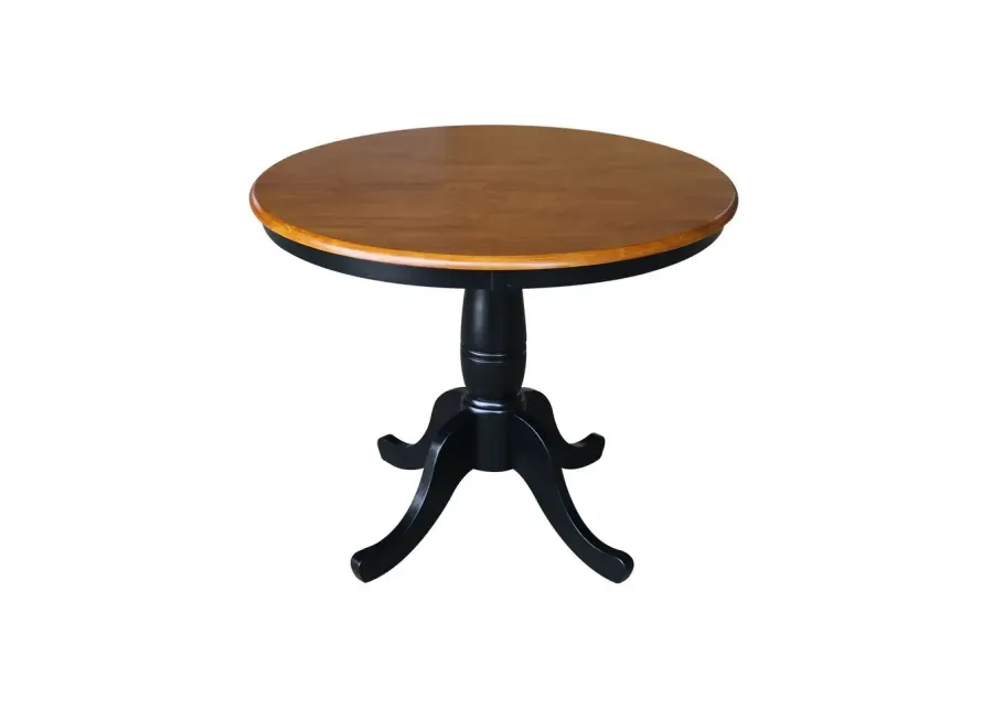 DINING ESSENTIALS 36 INCH ROUND TABLE TOP WITH 30 INCH TRADITIONAL PEDESTAL BASE IN CHERRY/BLACK