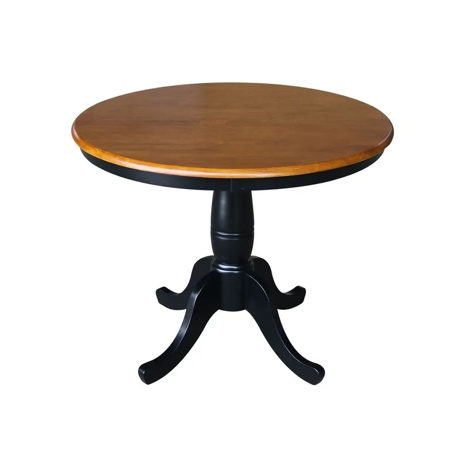 DINING ESSENTIALS 36 INCH ROUND TABLE TOP WITH 30 INCH TRADITIONAL PEDESTAL BASE IN CHERRY/BLACK