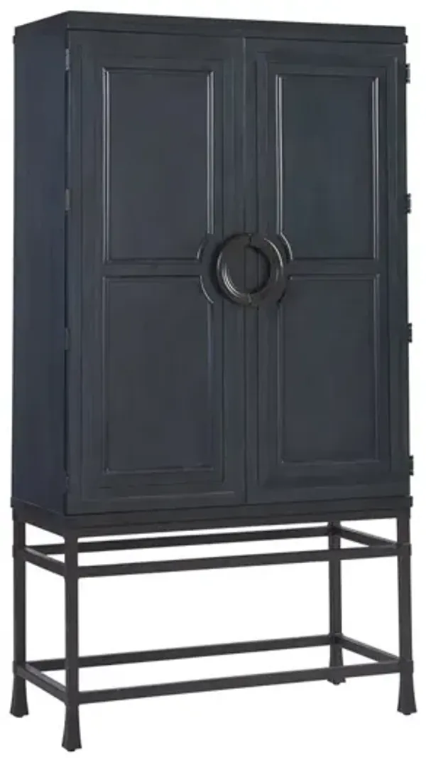 Barclay Butera by Lexington Newport Jade 42 Inch Wood & Metal Bar/Chest On Stand Navy