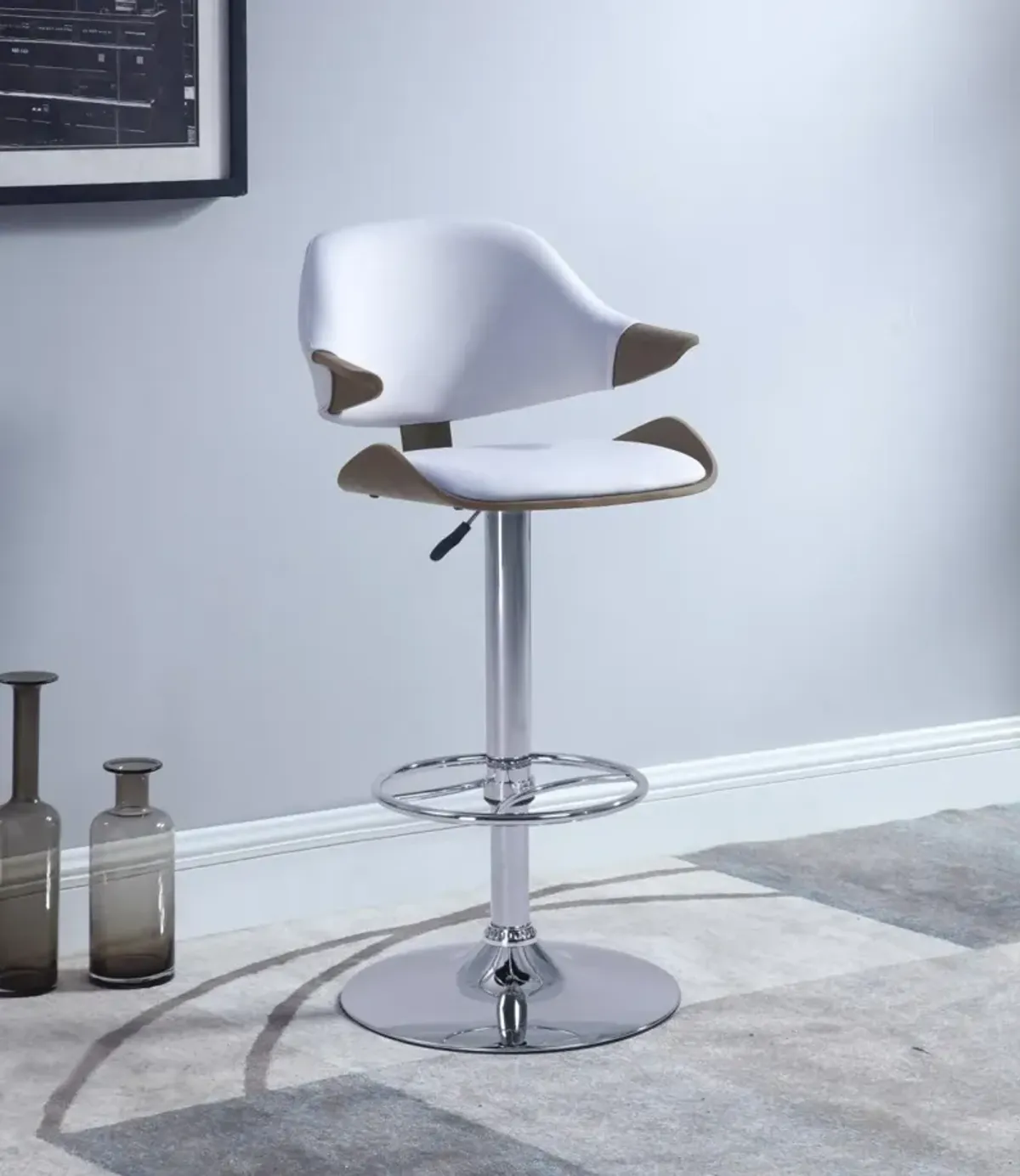 Chintaly White Curved Back Pneumatic-Adjustable Stool