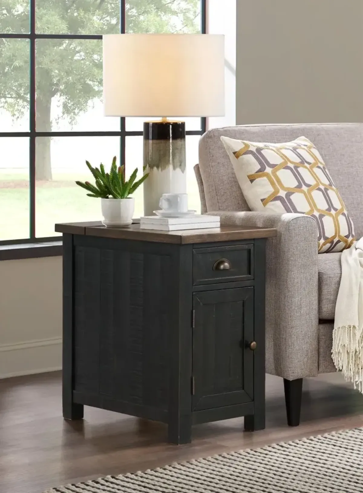 Martin Svensson Monterey Chairside Accent Table with Power in Black & Brown