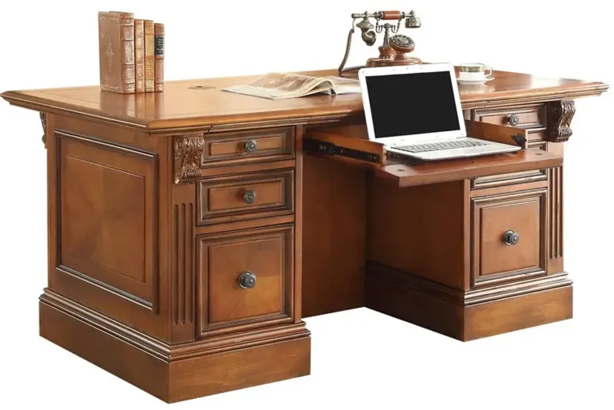 Parker House Huntington Collection Double Pedestal Executive Desk in Antique Vintage Pecan Color