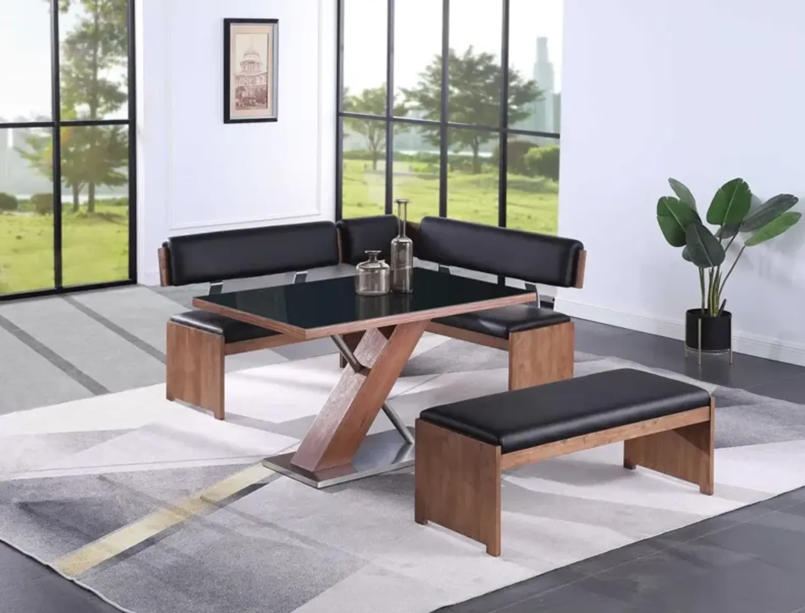 Chintaly Emma Modern All-Wood Dining Set with Table Nook & Bench