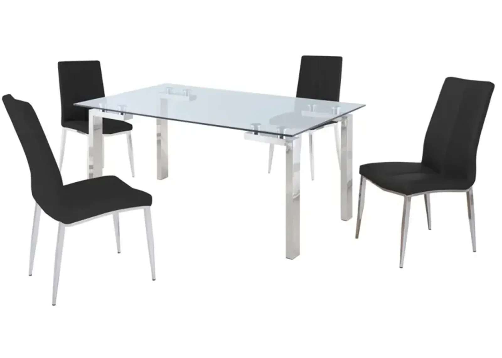 Chintaly Cristina Black Contemporary Dining Set with Glass Table & Upholstered Chairs