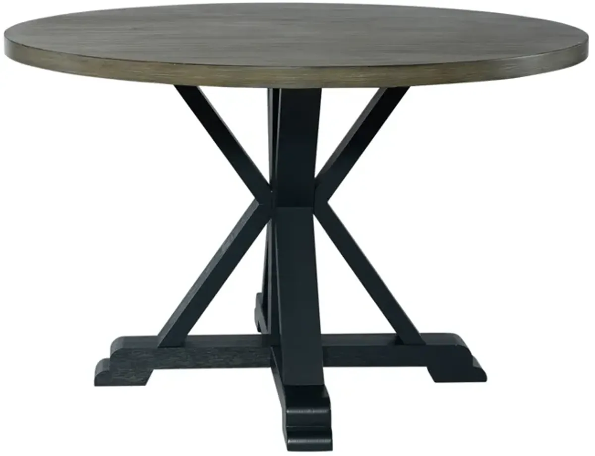 Liberty Furniture Lakeshore Wirebrushed Navy Single Pedestal Table with Wood Tone Top