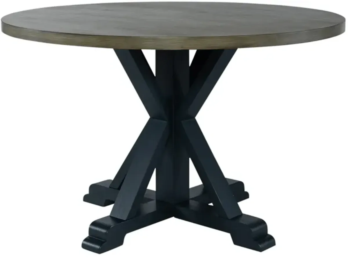 Liberty Furniture Lakeshore Wirebrushed Navy Single Pedestal Table with Wood Tone Top