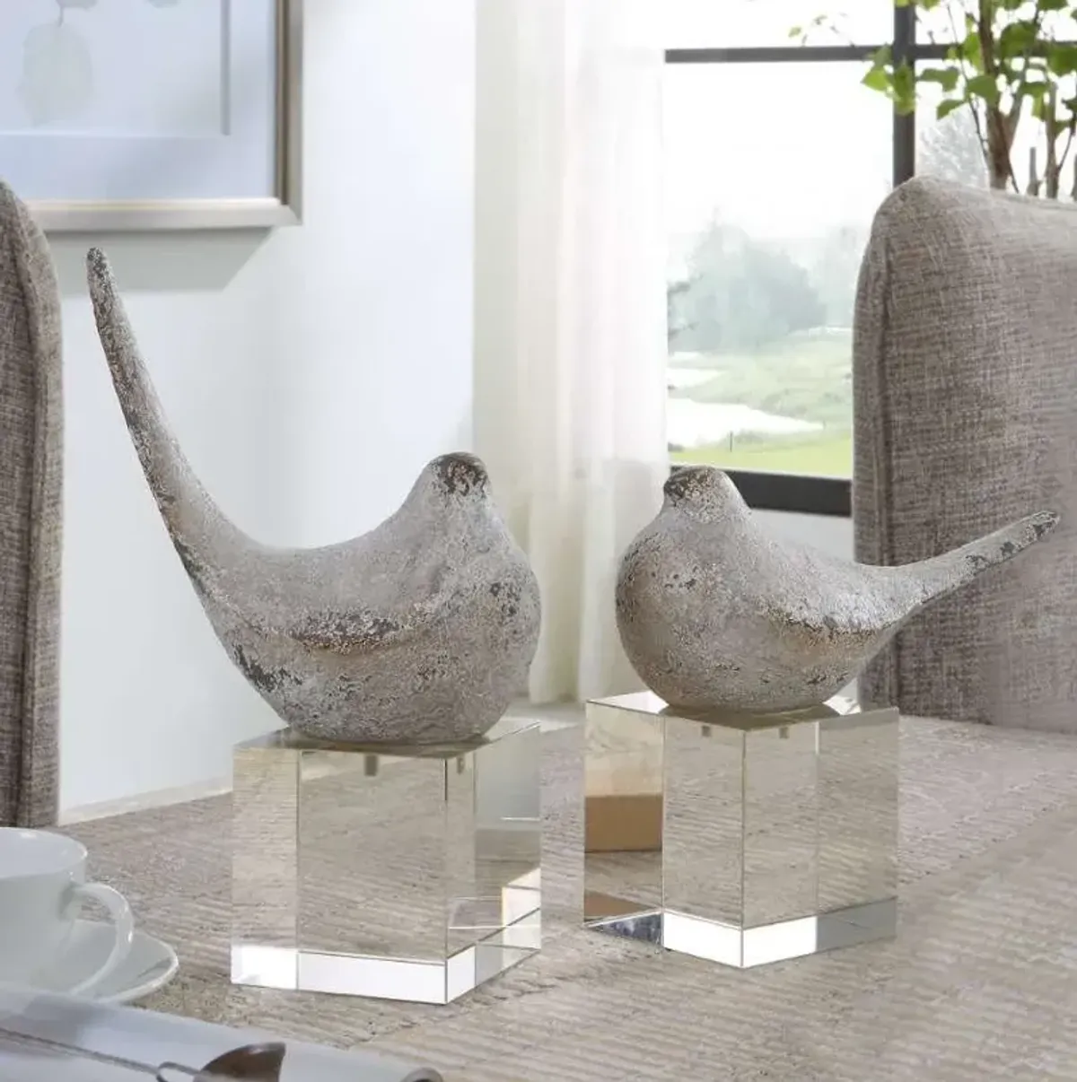 Uttermost Better Together 2-Piece Gray/Silver Bird Sculpture Set