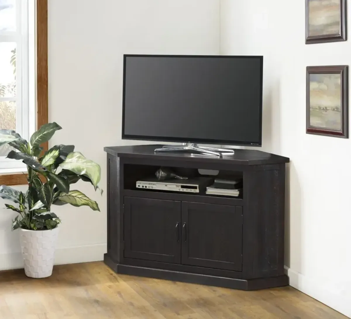 Martin Svensson Rustic Corner TV Stand in Espresso