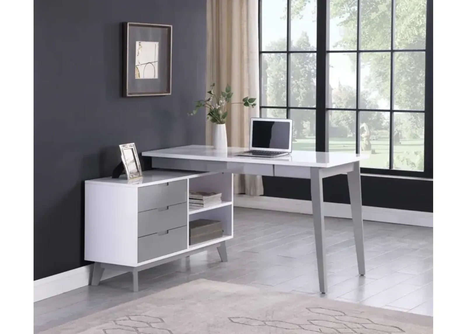 Chintaly Modern 2-Tone Rotating Wooden Home Office Desk