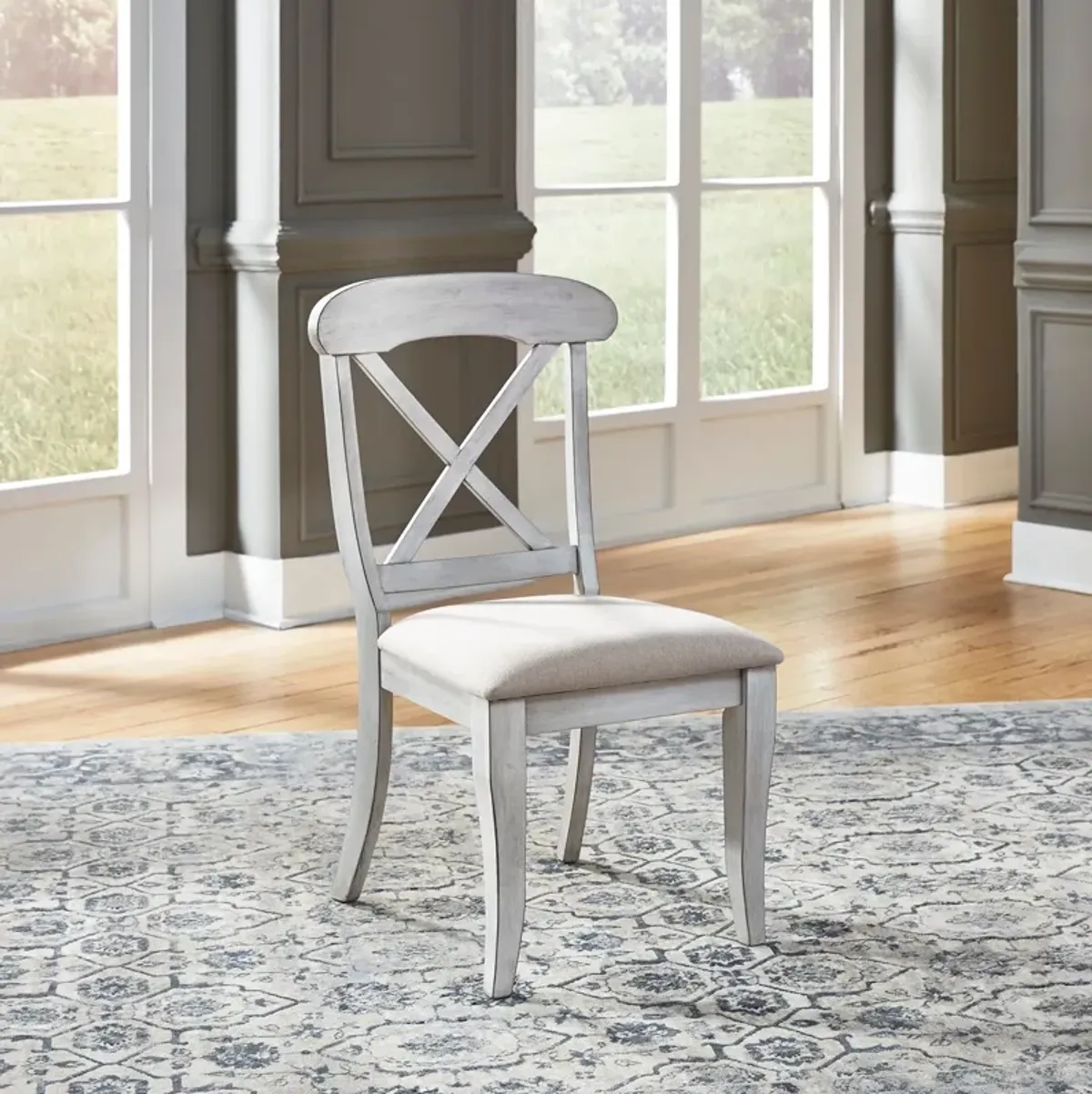 Liberty Furniture Ocean Isle Antique White/Grey Upholstered X-Back Side Chair