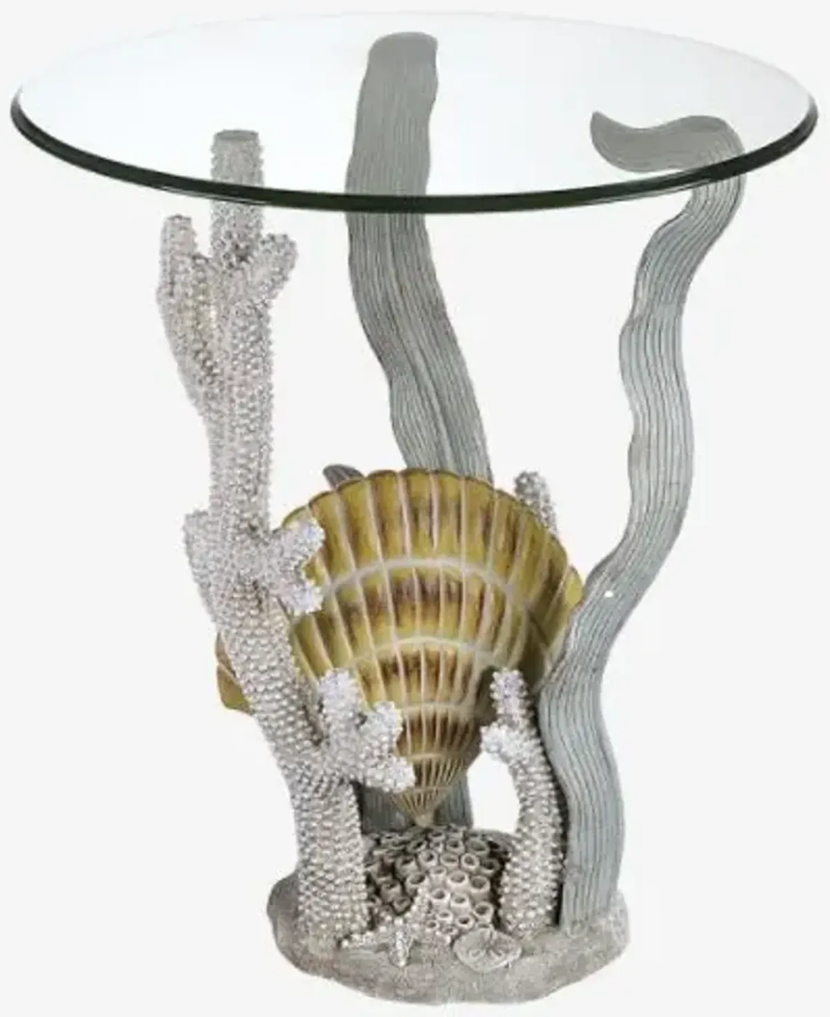 Madison Avenue Glass Top Round Seashell Accent Table