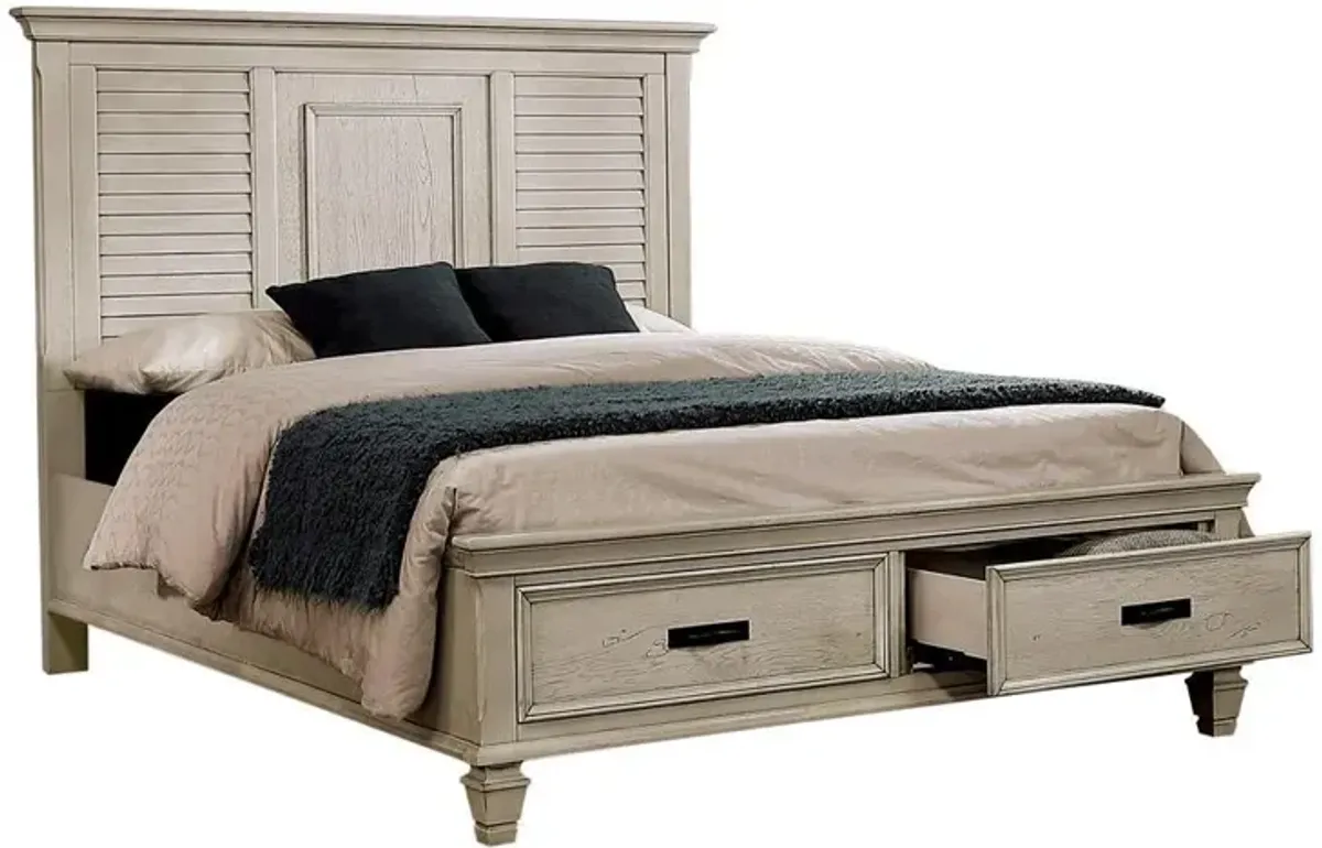 Coaster Franco Wood Queen Storage Panel Bed Distressed White