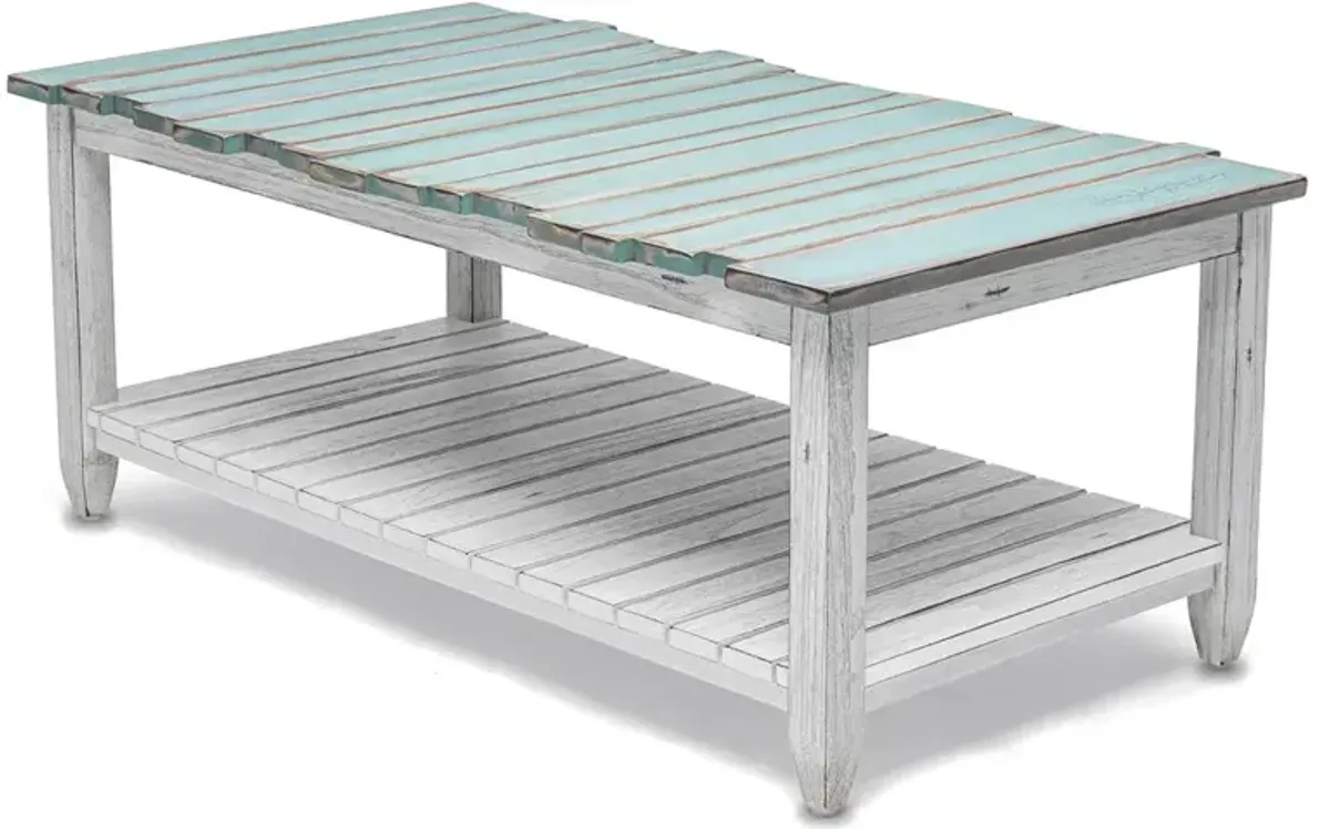 Seawinds Picket Fence Coffee Table Distressed Bleu/White Finish