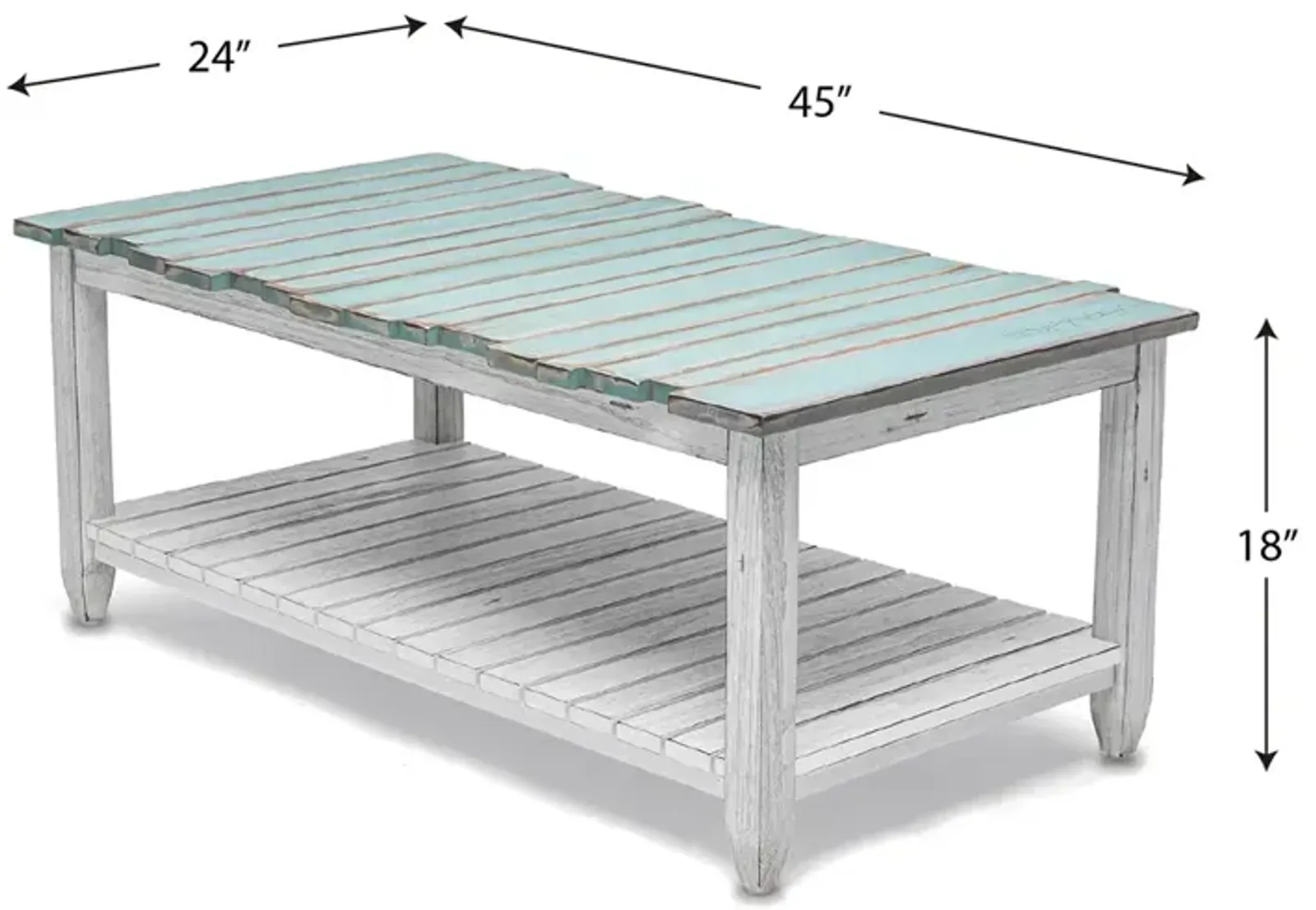 Seawinds Picket Fence Coffee Table Distressed Bleu/White Finish