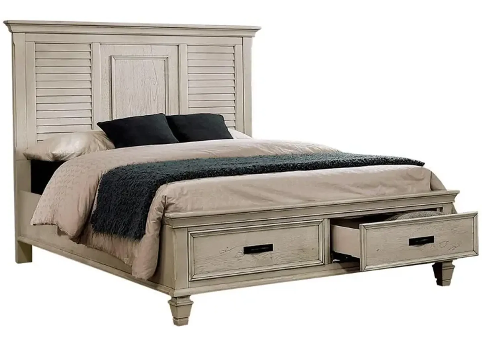 Coaster Franco Wood King Storage Panel Bed Distressed White