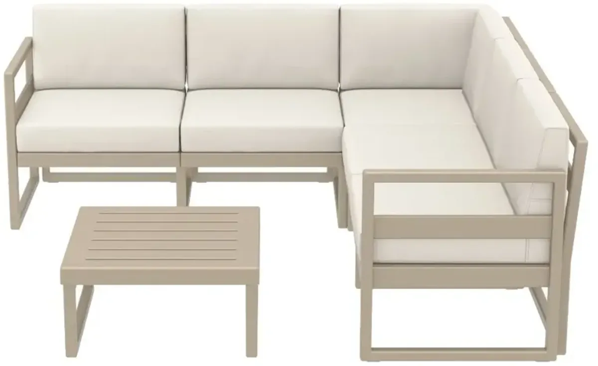 Compamia Mykonos Corner Sectional 5-Person White/Brown Sunbrella Natural Cushion Outdoor Lounge Set