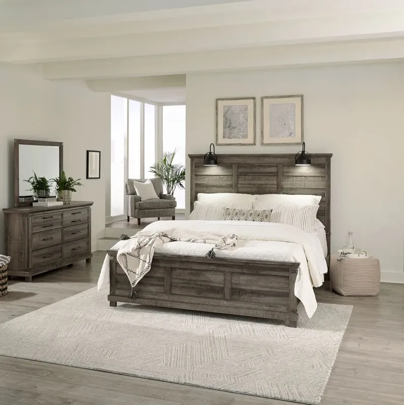 QUEEN BLOCK FEET PANEL BED DRESSER MIRROR - LAKESIDE HAVEN