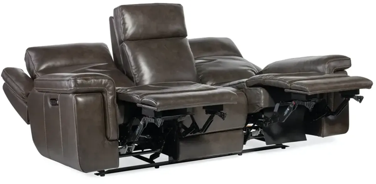 Hooker Furniture Montel Cosmos Cocoa Lay Flat Leather Power Sofa with Power Headrest & Lumbar