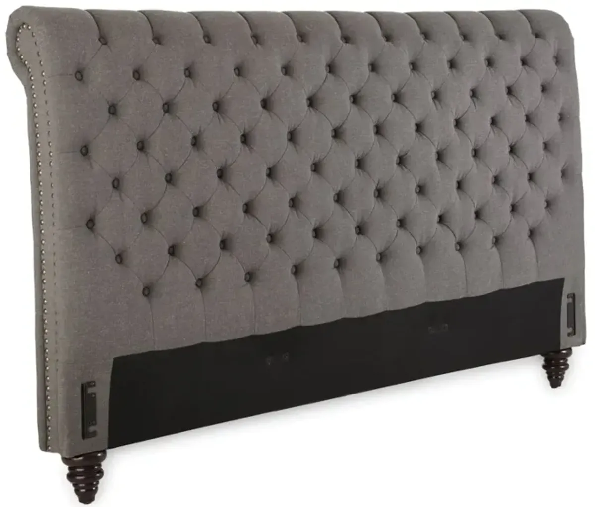 Steve Silver Charcoal Gray Tufted Upholstered Headboard with Nailhead Trim