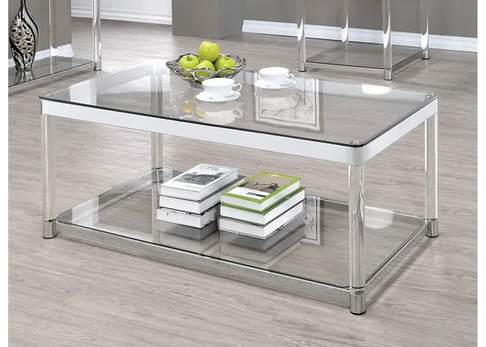 Coaster Anne Rectangular Glass Top Acrylic Leg Coffee Table Chrome