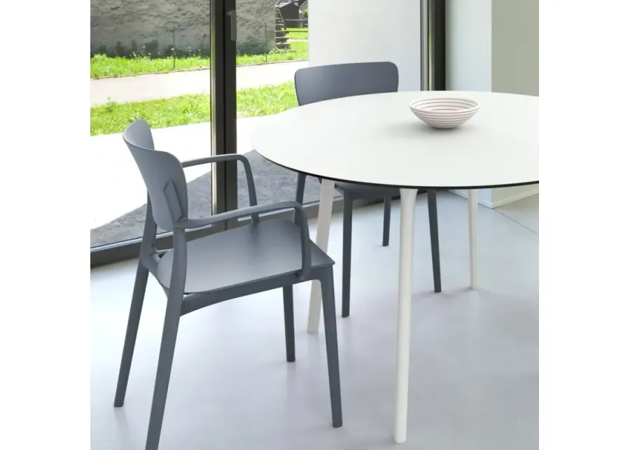 LISA ROUND DINING SET WITH 47" WHITE TABLE AND DARK GRAY ARMCAIRS