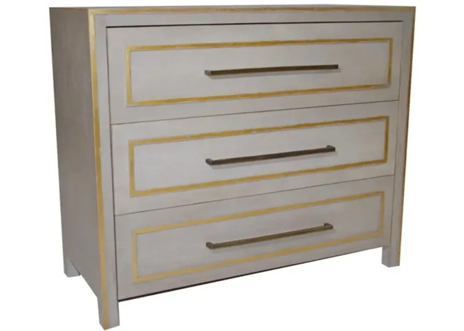 Noble Furniture Wilmont 3-Drawer Nightstand in Pewter with Gold Finish