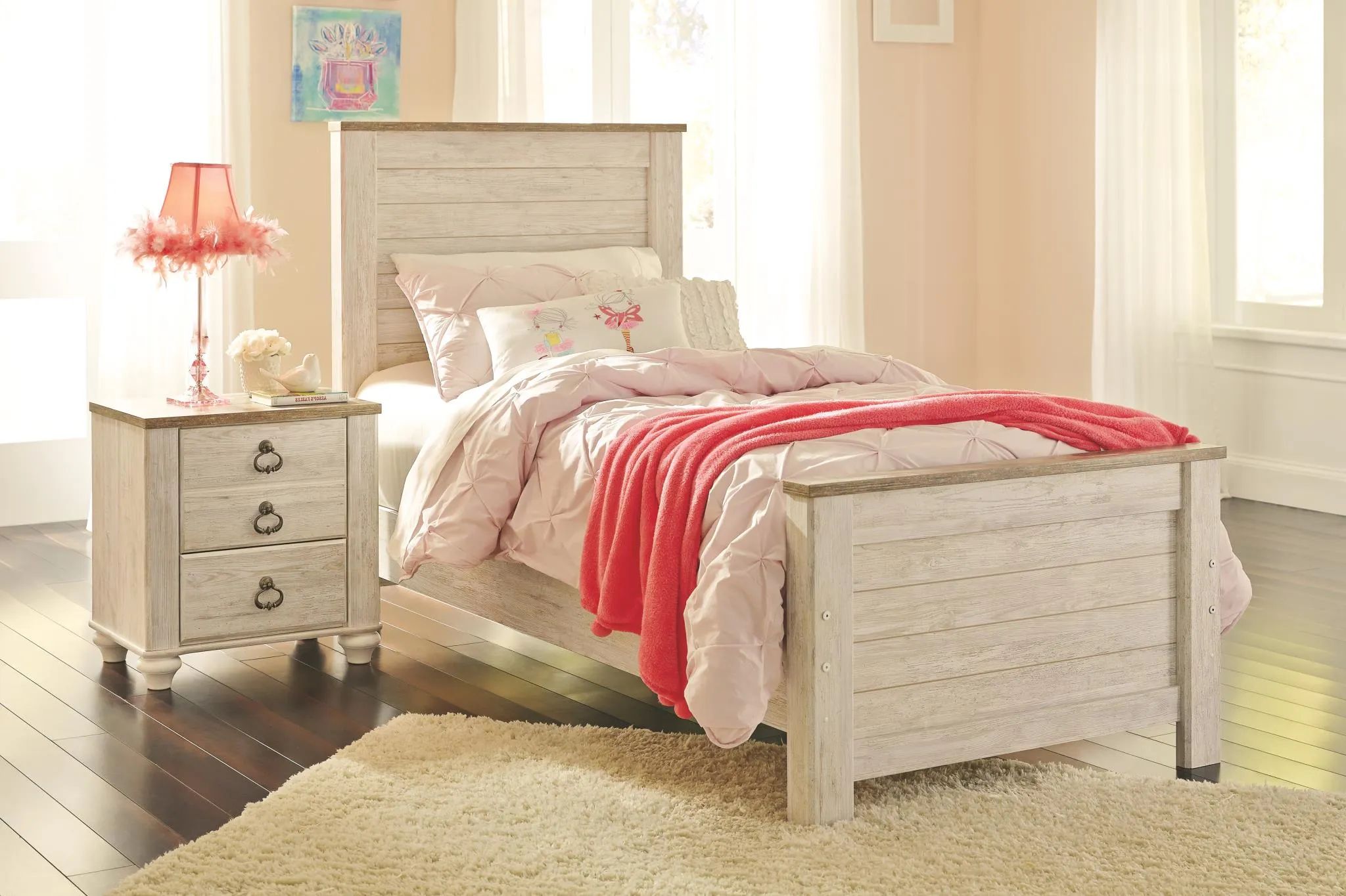 WILLOWTON TWIN PANEL BED WHITEWASH SIGNATURE DESIGN