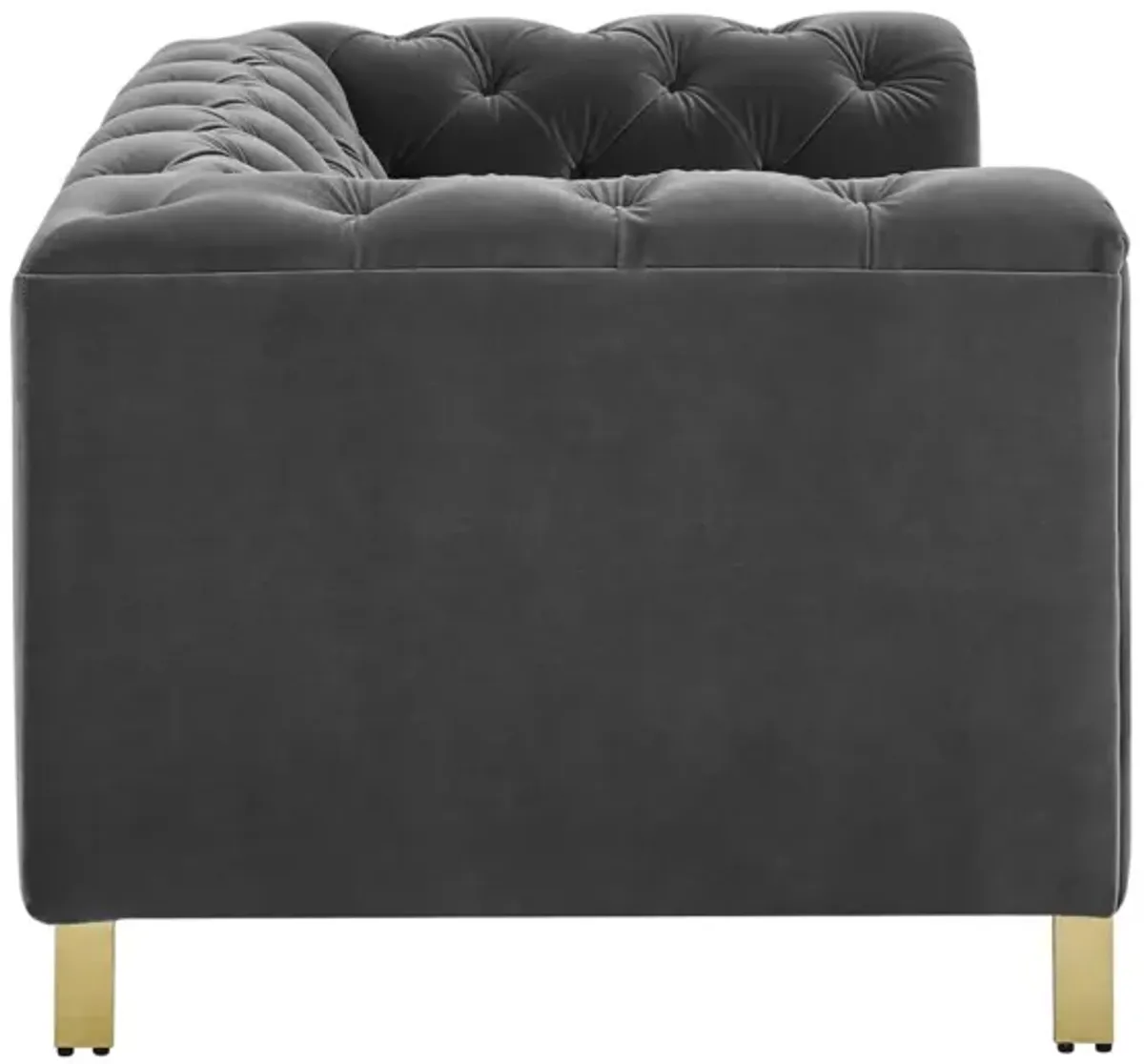 Steve Silver Charlene Gray Velvet Button Tufted Rolled Arm Chesterfield Loveseat