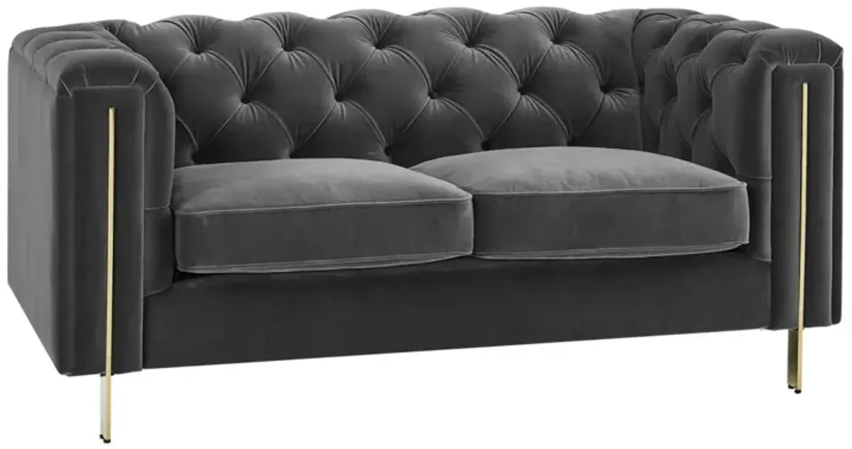 Steve Silver Charlene Gray Velvet Button Tufted Rolled Arm Chesterfield Loveseat