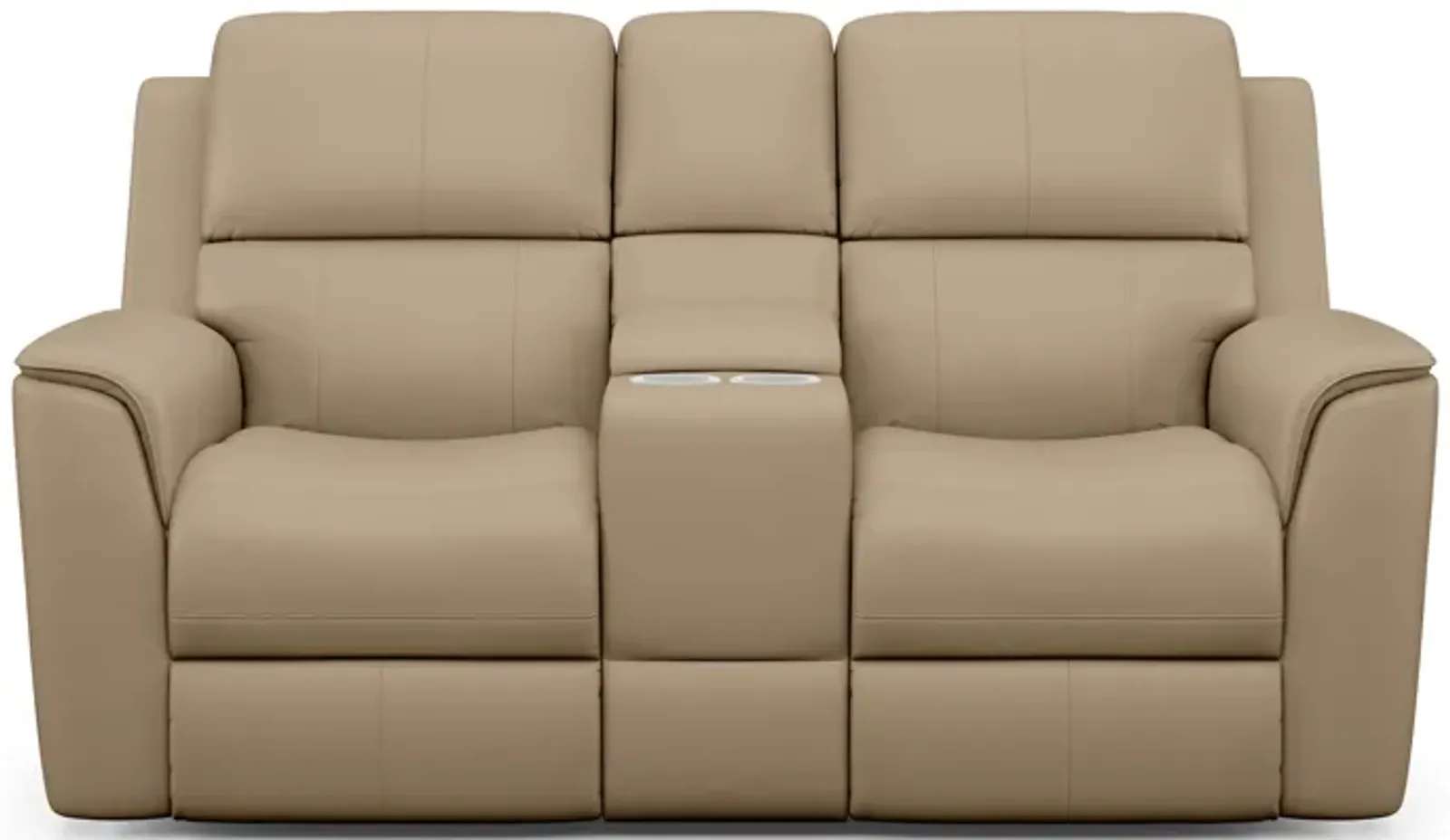 Flexsteel Henry Beige Leather Triple Powre Reclining Console Loveseat