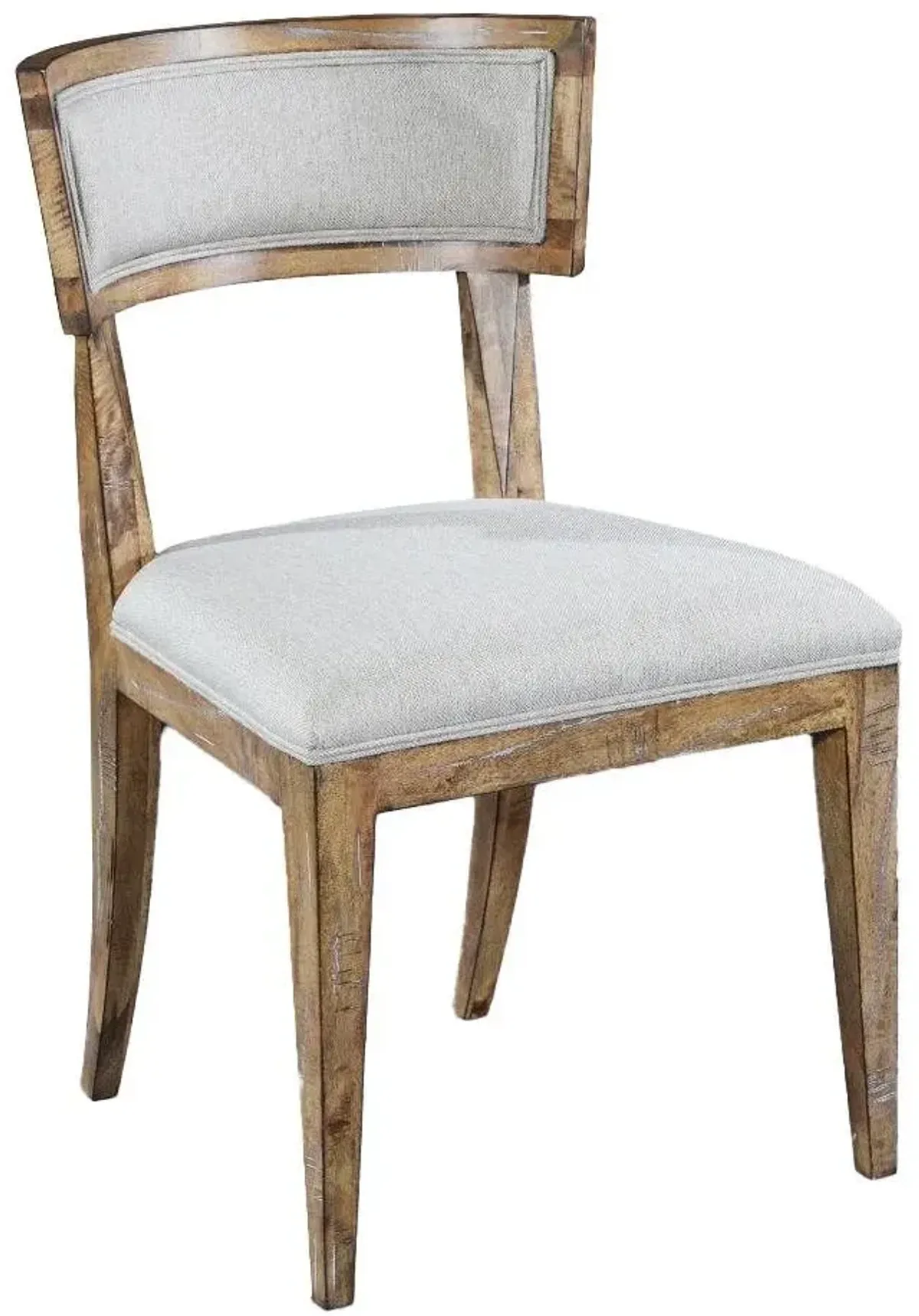 SOHO SIDE DINING CHAIR IN DISTRESSED BEACHWOOD FINISH & BEACHWOOD LINEN FABRIC