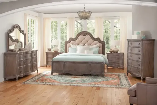 American Woodcrafters Genoa Antique Grey Queen Tufted Upholstered Headboard