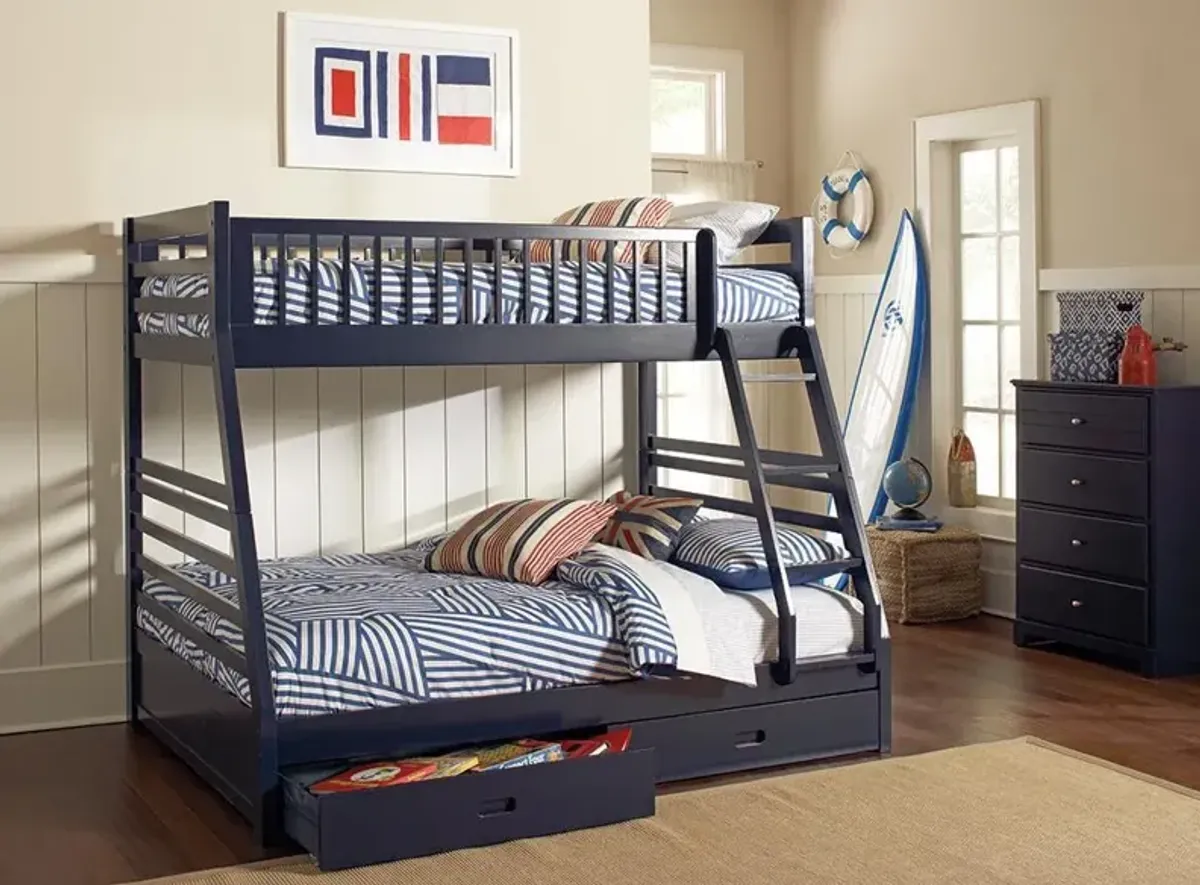 Coaster Ashton 2-Drawer Wood Twin Over Full Bunk Bed Navy Blue