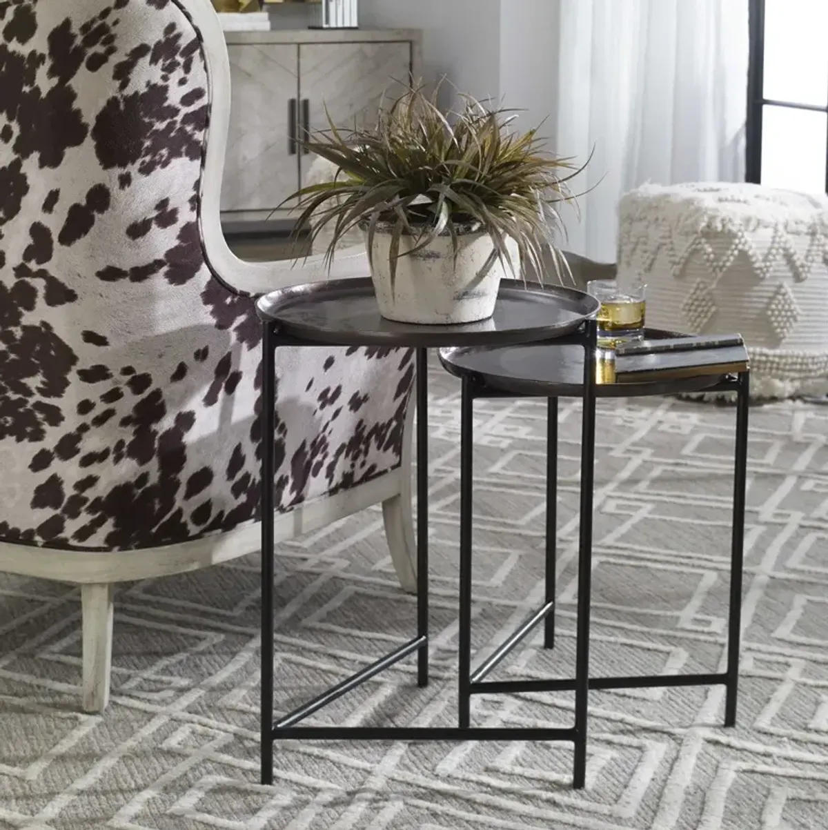 BURNETT 2-PIECE DARK NICKEL NESTING TABLE SET