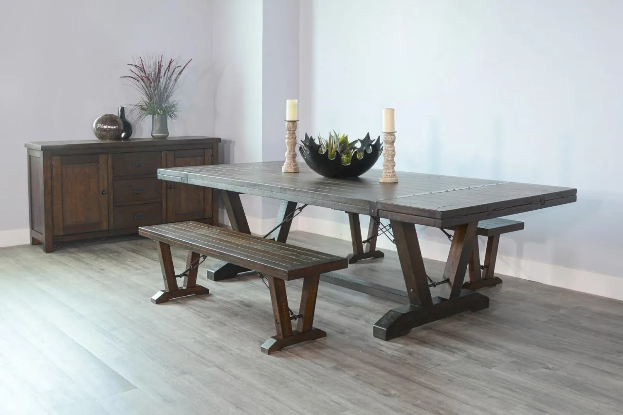 HOMESTEAD TOBACCO LEAF EXTENSION 90-140 INCH DINING TABLE WITH FOLDING LEAVES
