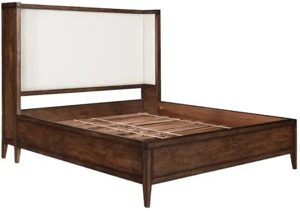 Noble Furniture Essex Queen Size Bed in Antique Brown with Sand Linen Fabric