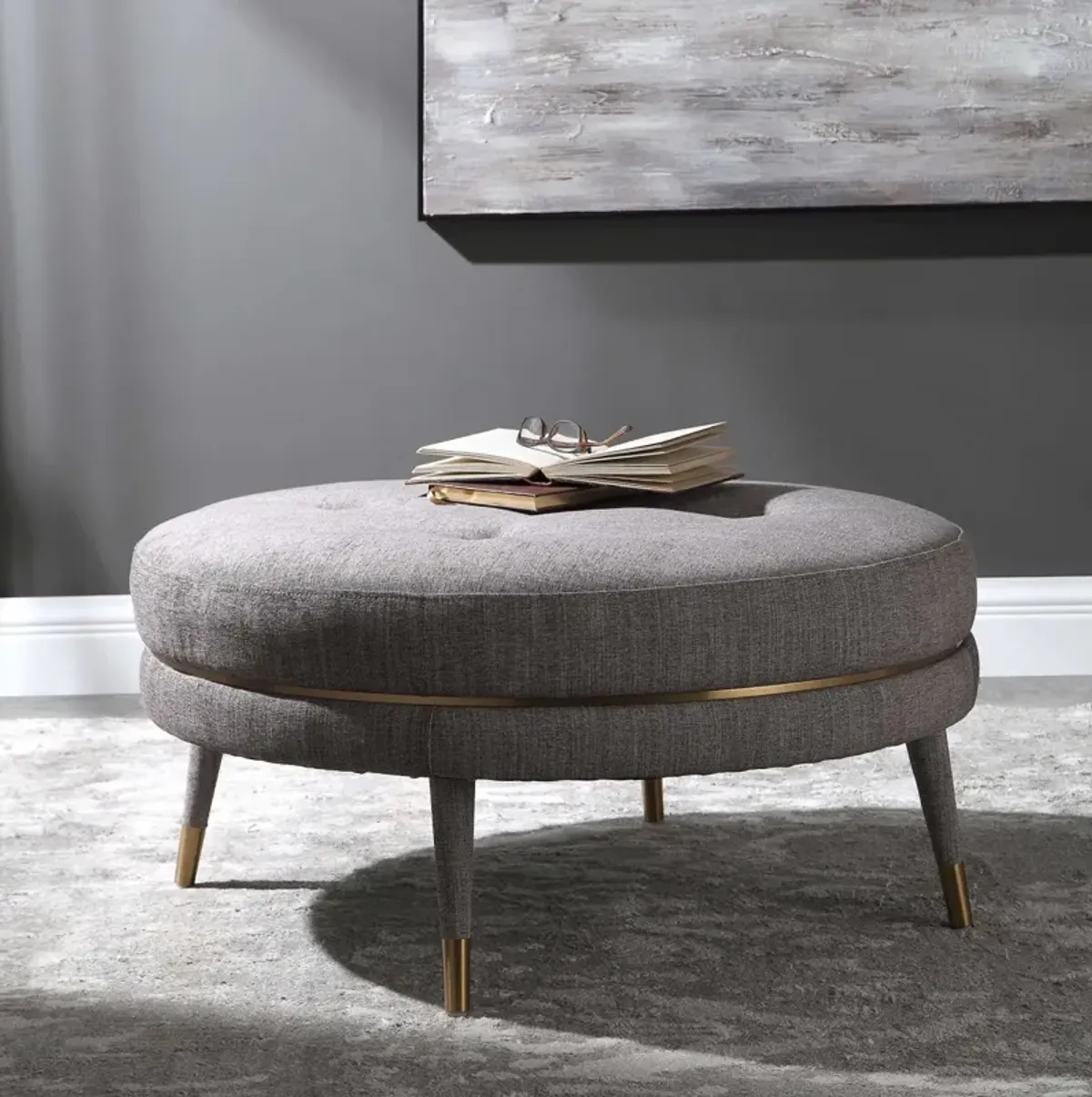 Uttermost Blake Taupe Brown Ottoman