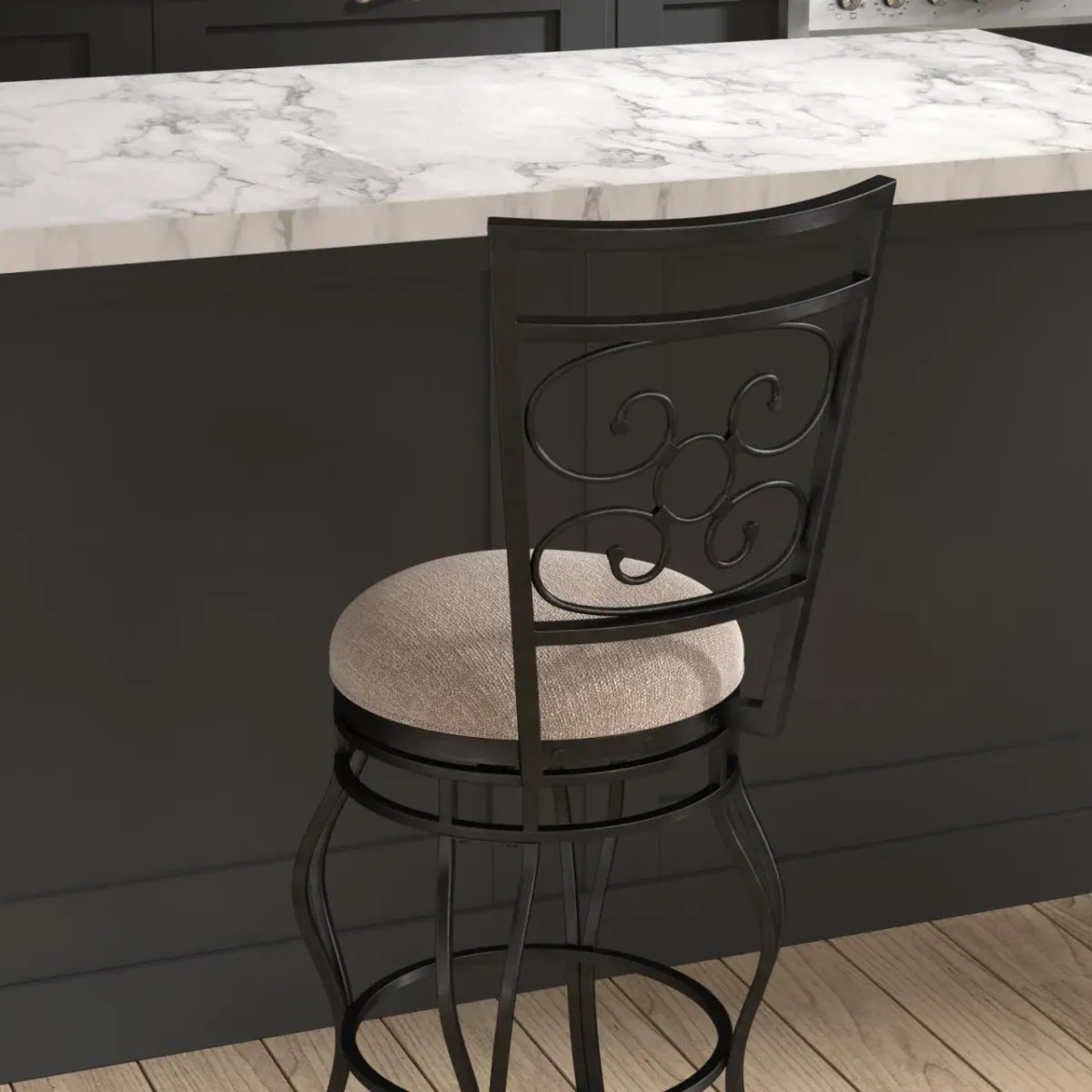 American Woodcrafters Albany Stool with Metal Frame Back in Powder Coated Charcoal Grey Finish