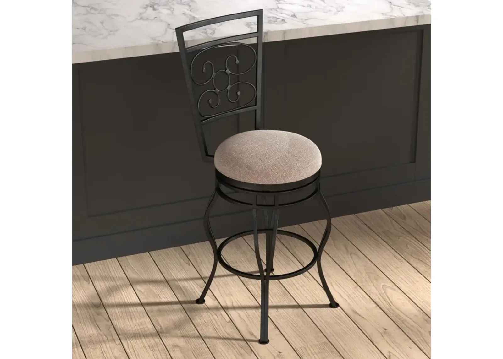 American Woodcrafters Albany Stool with Metal Frame Back in Powder Coated Charcoal Grey Finish