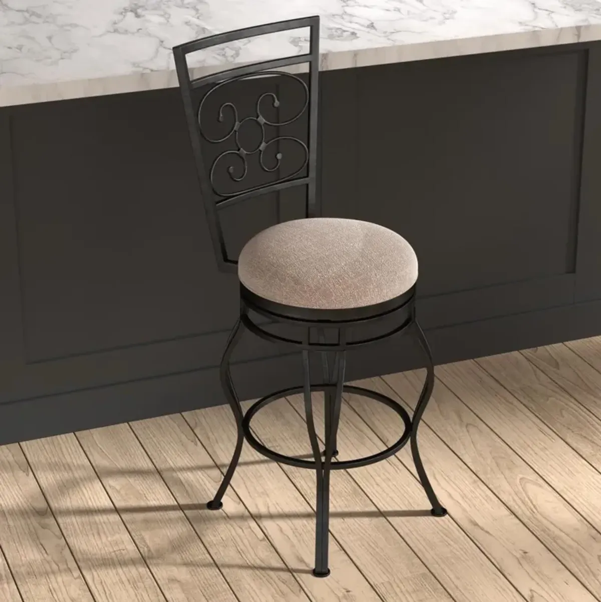 American Woodcrafters Albany Stool with Metal Frame Back in Powder Coated Charcoal Grey Finish