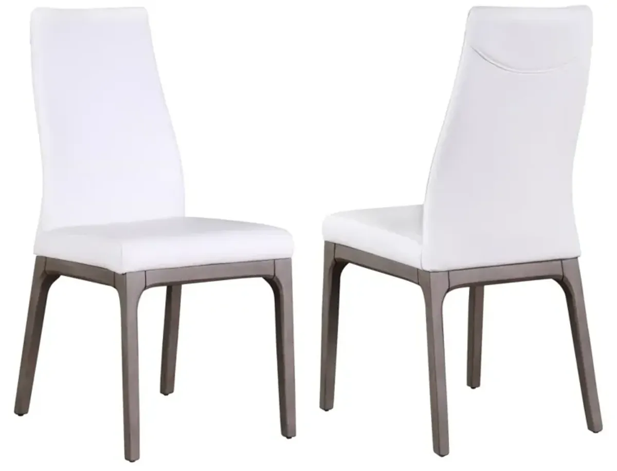 Chintaly Esther Modern Contour Back White Fabric Upholstered Side Chair with Solid Wood Base in Grey Finish