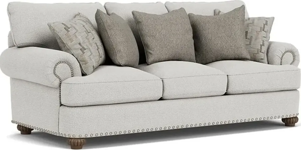 Flexsteel Patterson Silver Glacier Sofa with Nailhead Trim