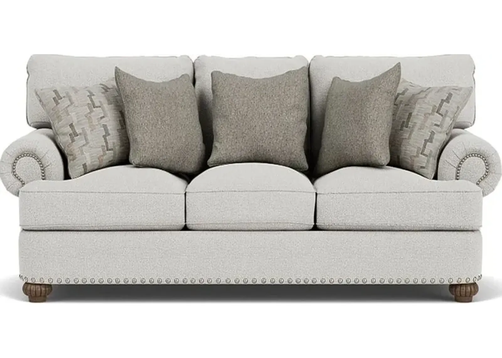 Flexsteel Patterson Silver Glacier Sofa with Nailhead Trim