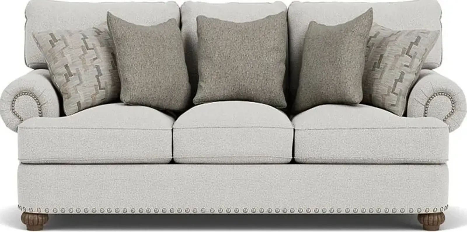 Flexsteel Patterson Silver Glacier Sofa with Nailhead Trim