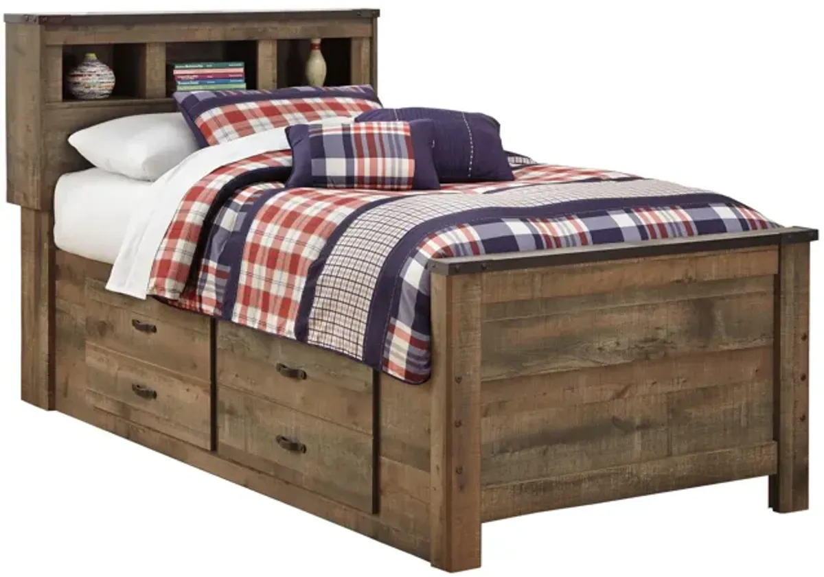 Ashley Trinell Rustic Brown Twin Bookcase Bed with 2 Storage Drawers