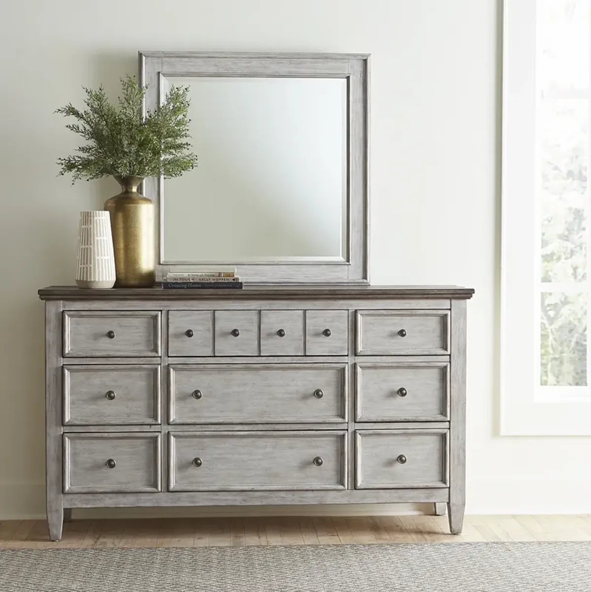 Liberty Furniture Complete King Bedroom Set Panel Bed, Dresser, Mirror & Chest Heartland