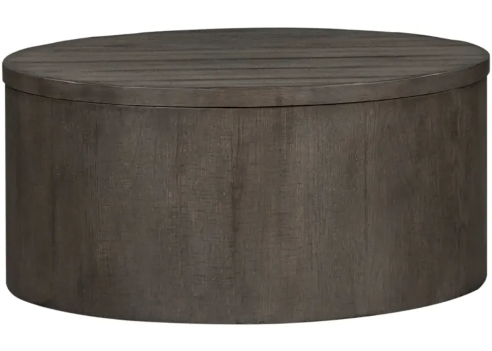 Dusty Charcoal Distressed Drum Cocktail Table - Modern Farmhouse