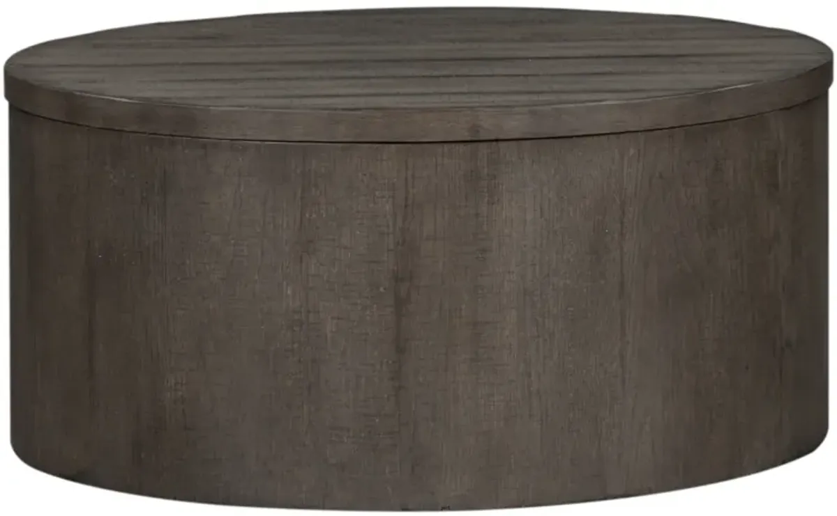 Dusty Charcoal Distressed Drum Cocktail Table - Modern Farmhouse