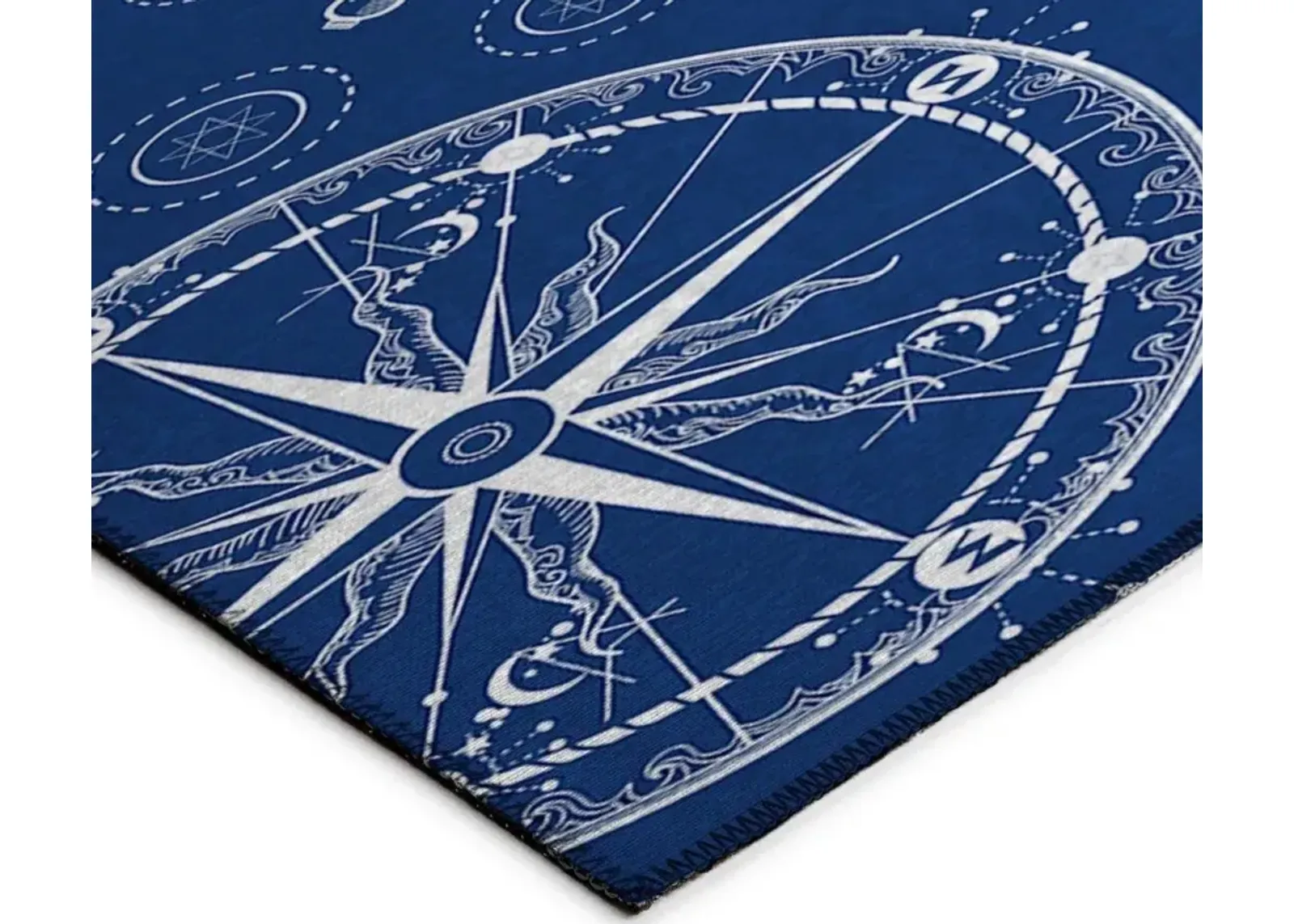 Captain's Compass Deep Blue Nautical Exploration 5'X8' Area Rug