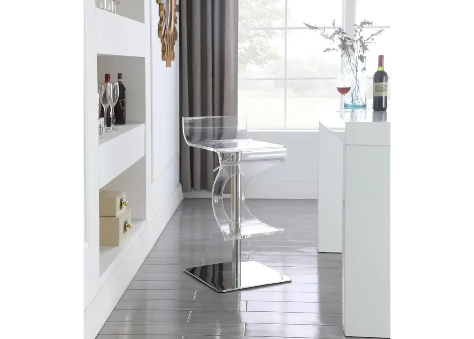 Chintaly Clear Contemporary Pneumatic-Adjustable Stool with Acrylic Seat